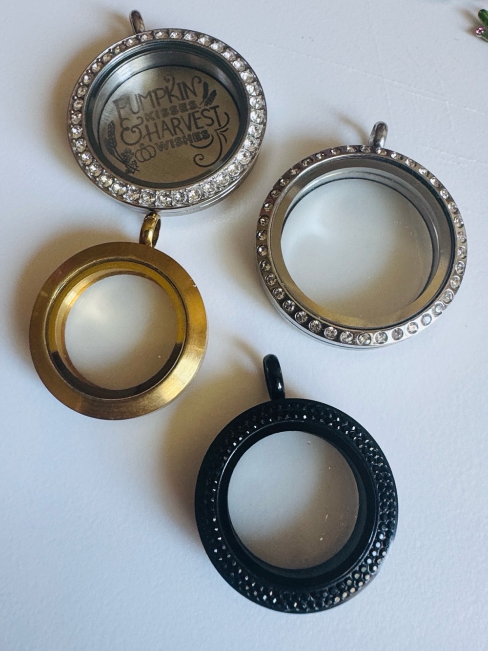 Origami Owl Silver, Gold & Black Crystal Floating Lockets + O2 Tweezers